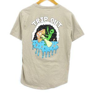 DK T-Shirt Men's Casual Tan Short Sleeve Crewneck Trip Pout Alien Graphic Size L